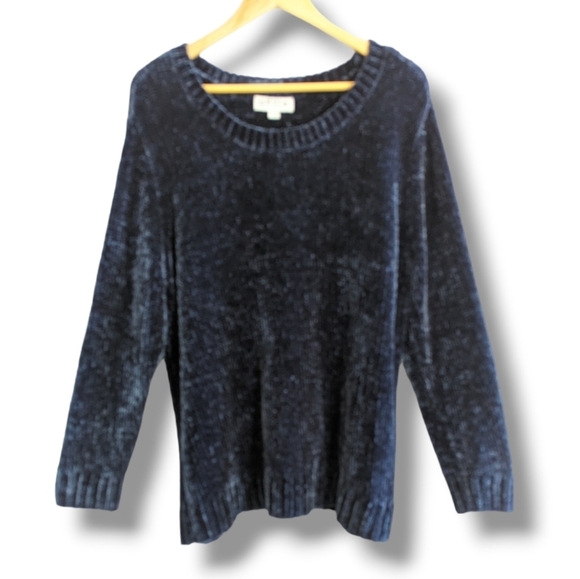 Orvis Scoop Neck Chenille Sweater XXL Navy Blue Super Soft Knit Plus Curvy - Picture 1 of 15